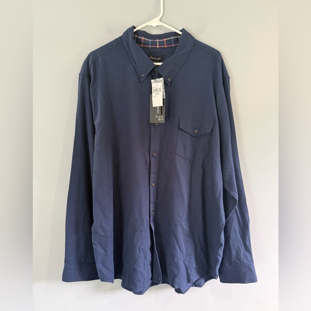 Porter & Ash Cashmere Cotton Men’s Button Down  Long Sleeve Shirt XXL Navy NWT